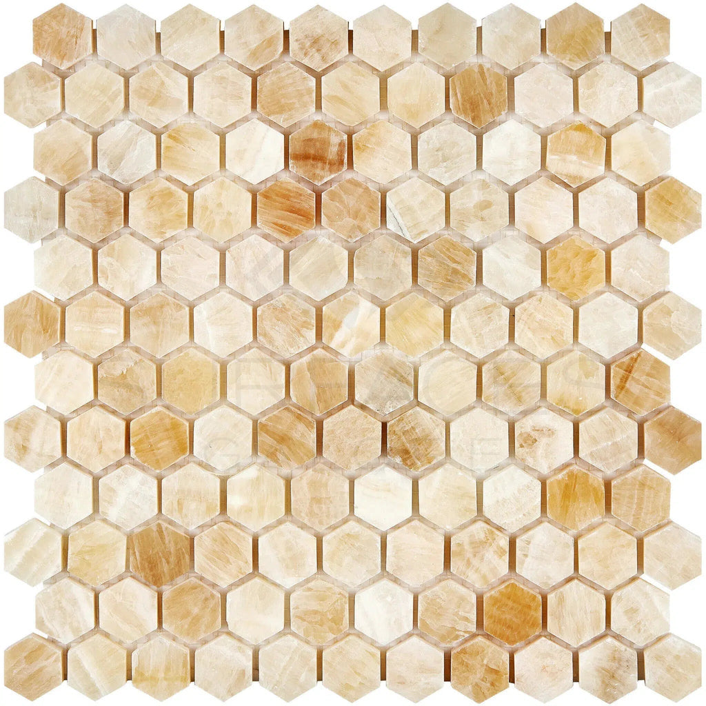 Honey Onyx (Giallo Crystal) Premium 1X1 Hexagon Mosaic Marble Tile Polished - SurfacesGalore