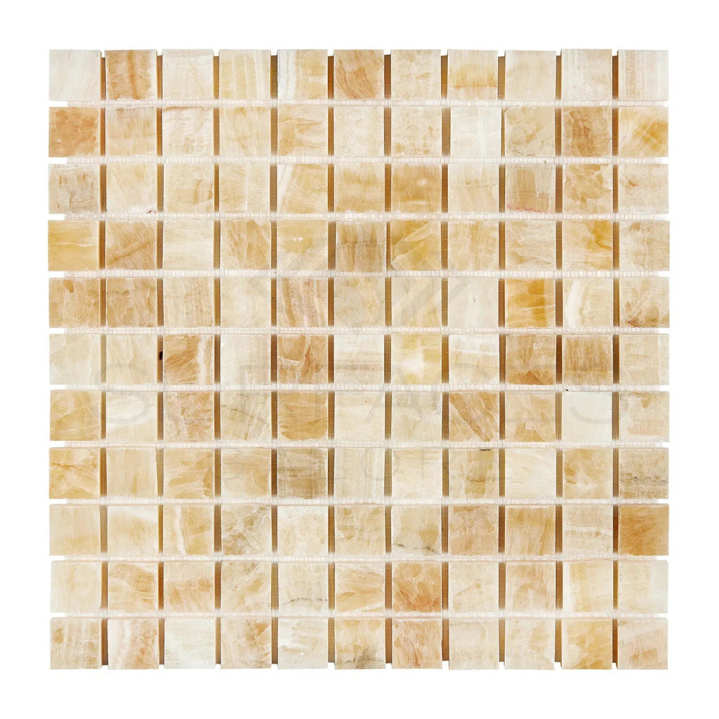 Honey Onyx (Giallo Crystal) Premium 1X1 Mosaic Marble Tile Polished - SurfacesGalore