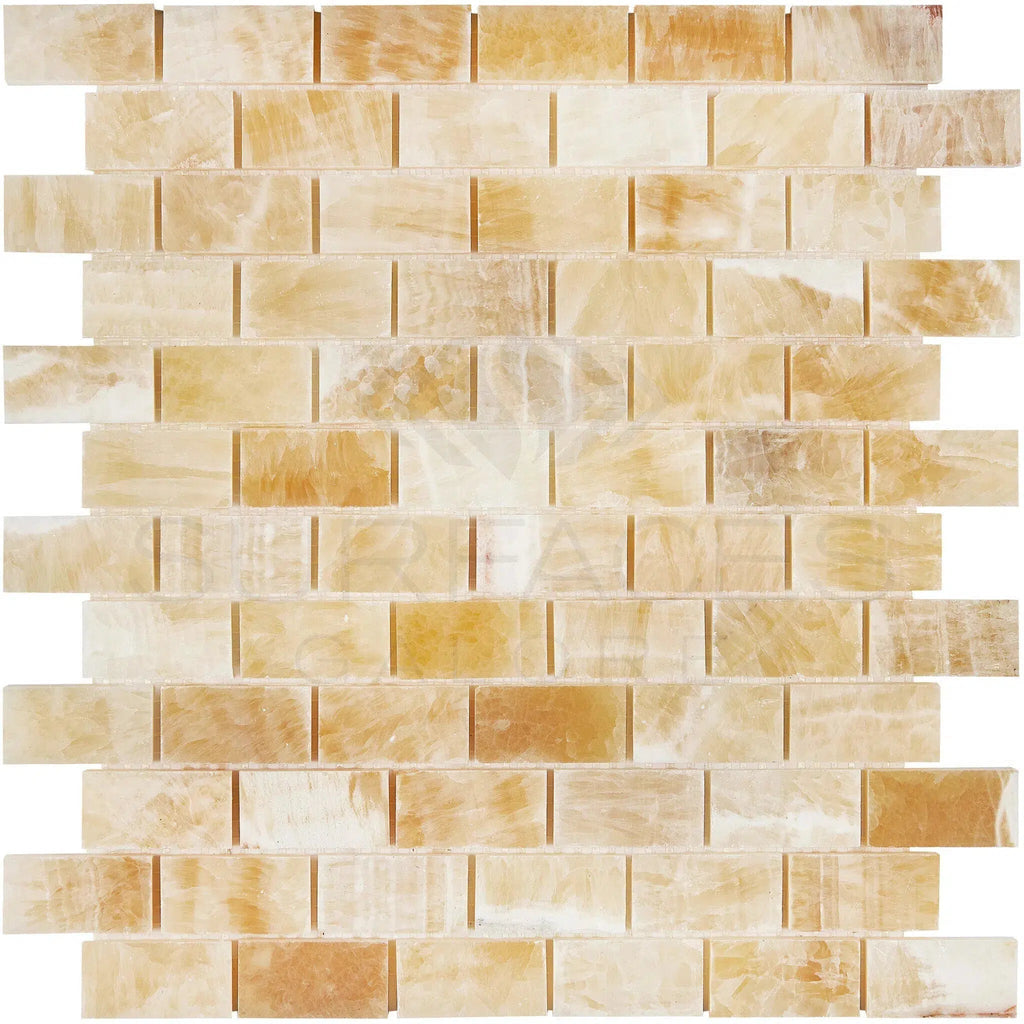 Honey Onyx (Giallo Crystal) Premium 1X2 Brick Mosaic Marble Tile Polished - SurfacesGalore