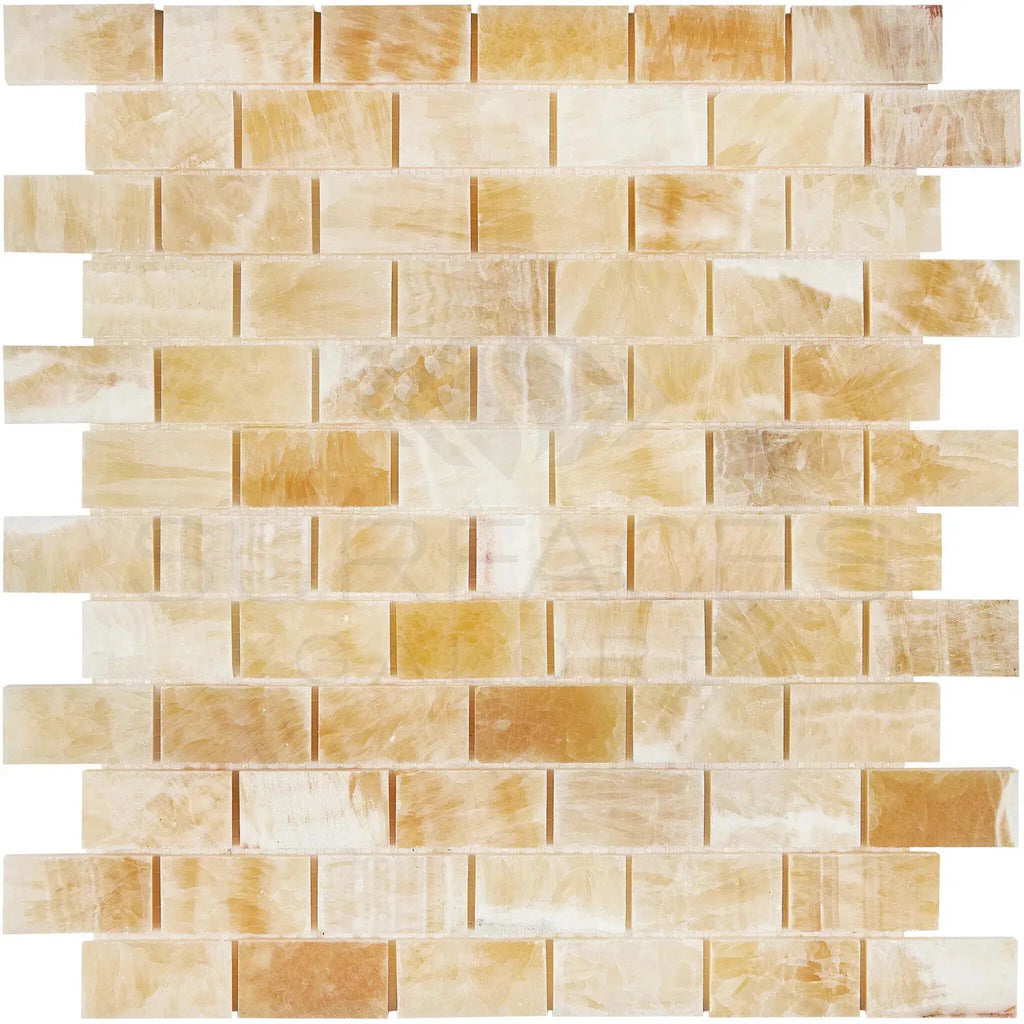 Honey Onyx (Giallo Crystal) Premium 1X2 Brick Mosaic Marble Tile Polished