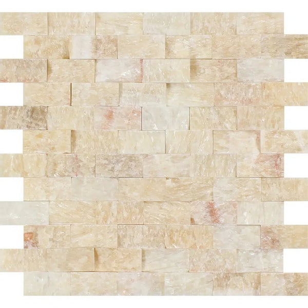 Honey Onyx (Giallo Crystal) Premium 1X2 Brick Mosaic Marble Tile Split - Faced - SurfacesGalore