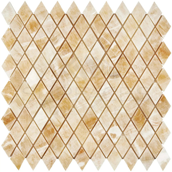 Honey Onyx (Giallo Crystal) Premium 1X2 Diamond/Rhomboid Mosaic Marble Tile Polished - SurfacesGalore