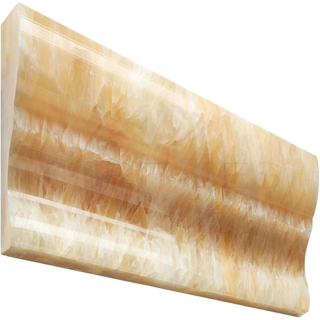 Honey Onyx (Giallo Crystal) Premium 2X12 Crown (Mercer) Liner Polished - SurfacesGalore