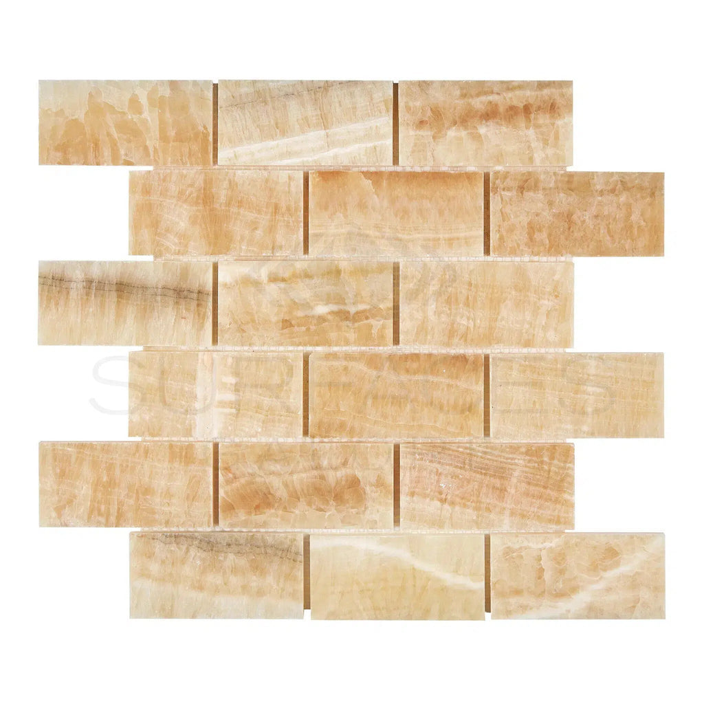 Honey Onyx (Giallo Crystal) Premium 2X4 Mosaic Marble Tile Polished