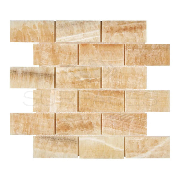 Honey Onyx (Giallo Crystal) Premium 2X4 Mosaic Marble Tile Polished