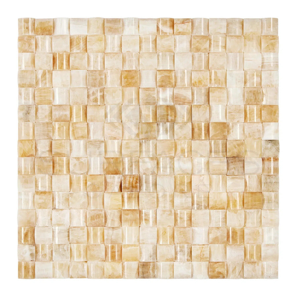 Honey Onyx (Giallo Crystal) Premium 3 - D Small - Bread Mosaic Marble Tile Polished - SurfacesGalore