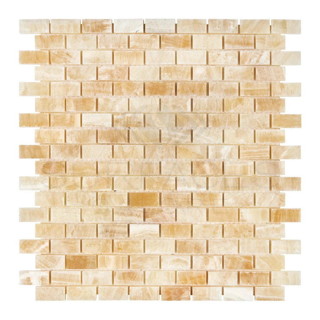 Honey Onyx (Giallo Crystal) Premium 5/8X1 1/4 Mini - Brick Mosaic Marble Tile Polished - SurfacesGalore