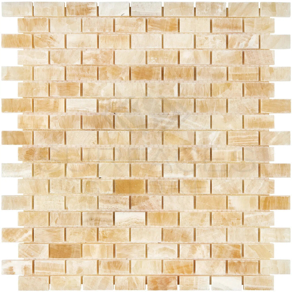 Honey Onyx (Giallo Crystal) Premium 5/8X1 1/4 Mini - Brick Mosaic Marble Tile Polished - SurfacesGalore