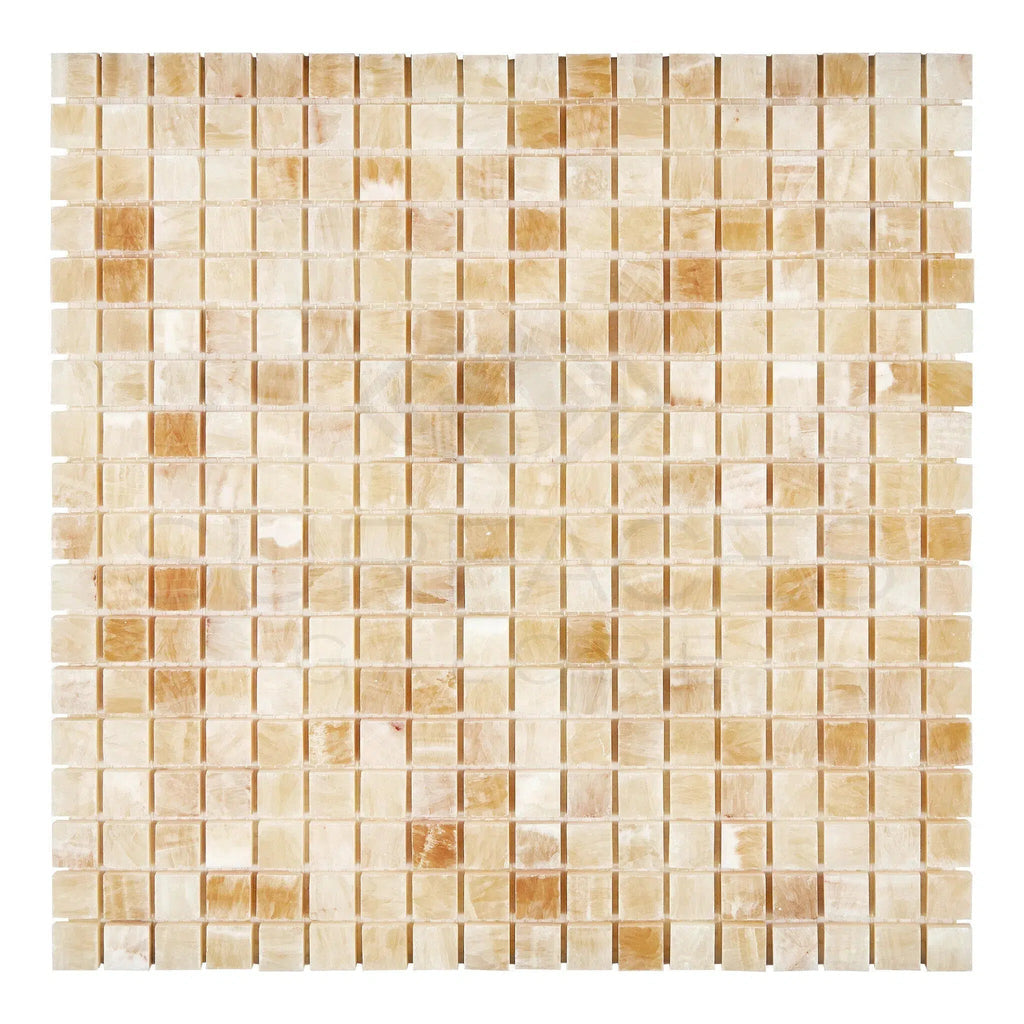 Honey Onyx (Giallo Crystal) Premium 5/8X5/8 Mosaic Marble Tile Polished - SurfacesGalore