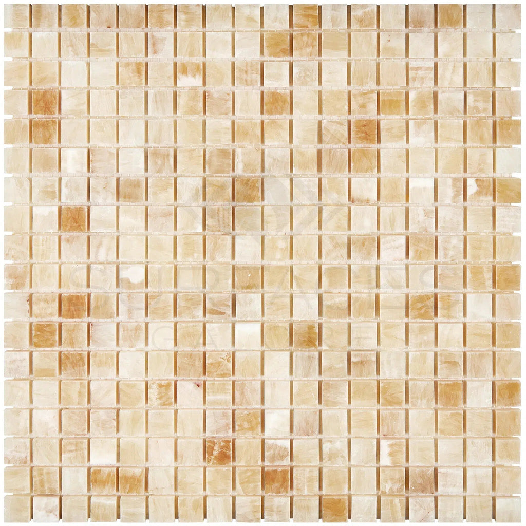 Honey Onyx (Giallo Crystal) Premium 5/8X5/8 Mosaic Marble Tile Polished - SurfacesGalore