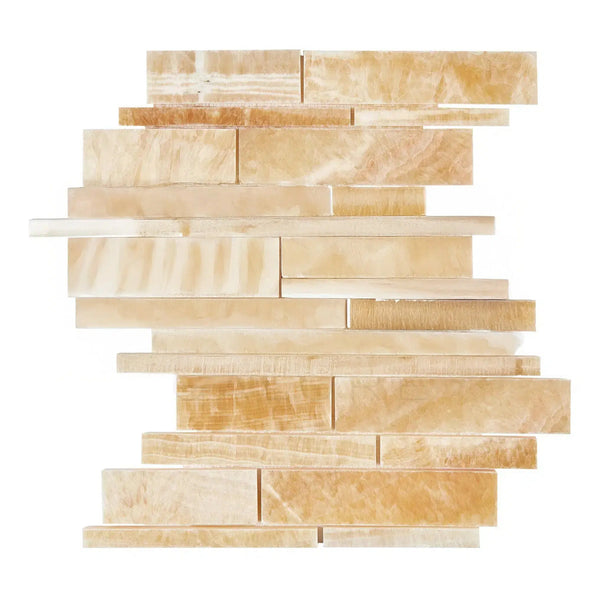 Honey Onyx (Giallo Crystal) Premium Manhattan (Random-Strip) Mosaic Marble Tile Polished