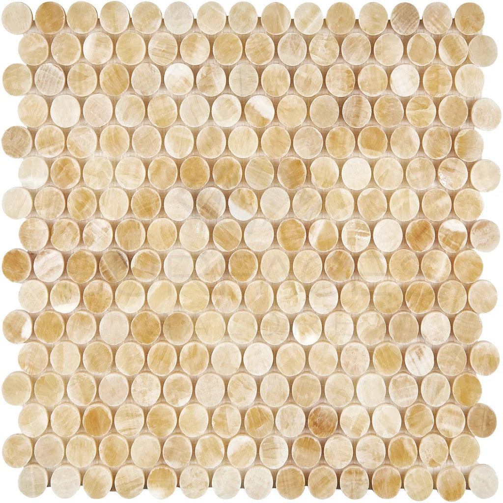 Honey Onyx (Giallo Crystal) Premium Penny - Round Mosaic Marble Tile Polished - SurfacesGalore