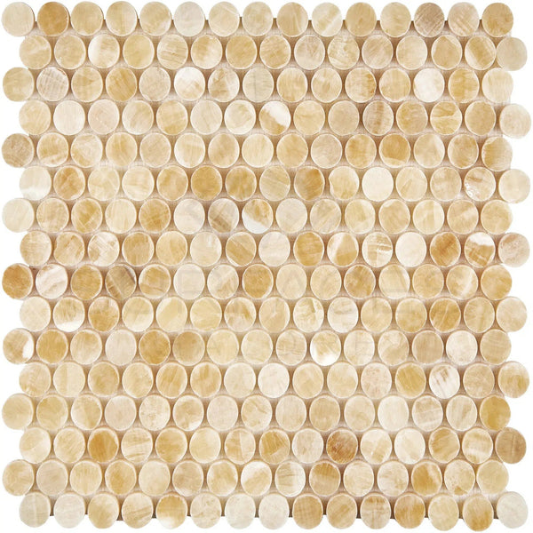 Honey Onyx (Giallo Crystal) Premium Penny - Round Mosaic Marble Tile Polished - SurfacesGalore