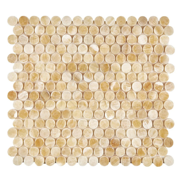 Honey Onyx (Giallo Crystal) Premium Penny - Round Mosaic Marble Tile Polished - SurfacesGalore