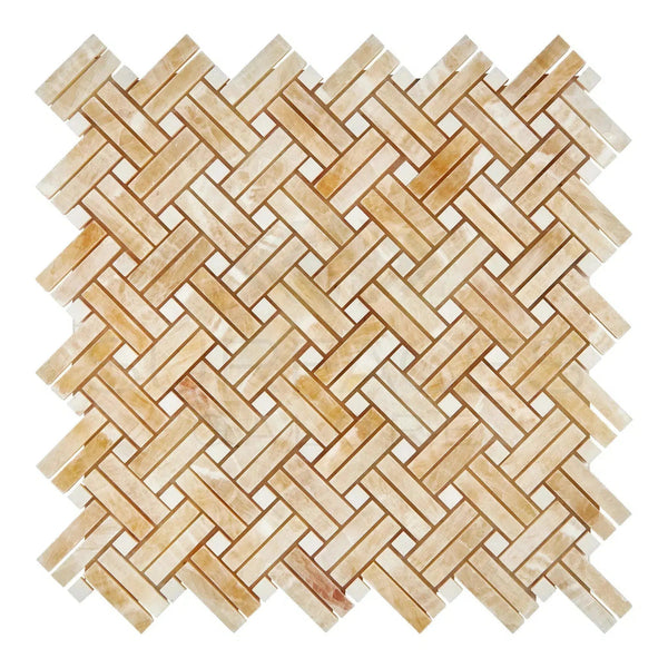 Honey Onyx (Giallo Crystal) Stanza (w/White) Mosaic Marble Tile Polished