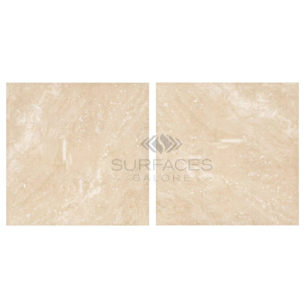 Ivory (Light) Travertine 12X12 (Cross - Cut) Filled and Honed - SurfacesGalore