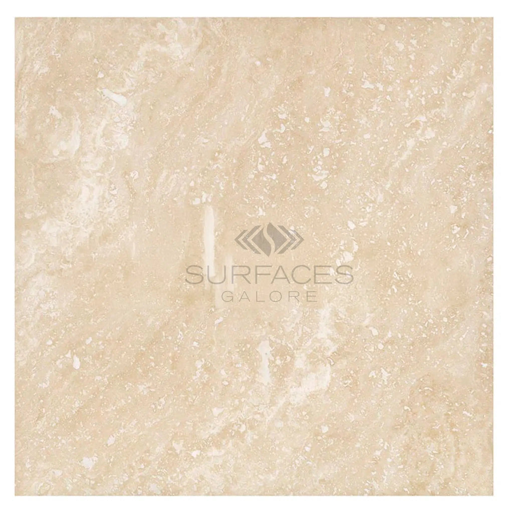 Ivory (Light) Travertine 12X12 (Cross - Cut) Filled and Honed - SurfacesGalore