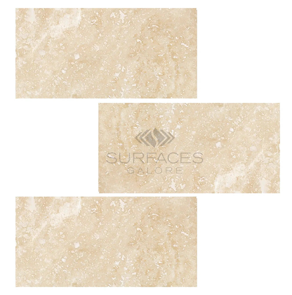 Ivory (Light) Travertine 12X24 (Cross - Cut) Filled and Polished - SurfacesGalore