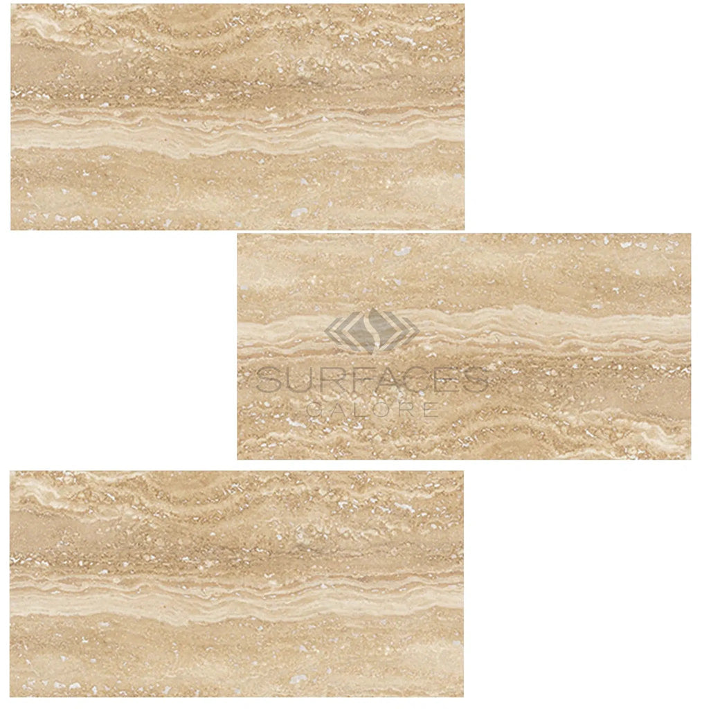 Ivory (Light) Travertine 12X24 (Vein - Cut) Filled and Honed - SurfacesGalore