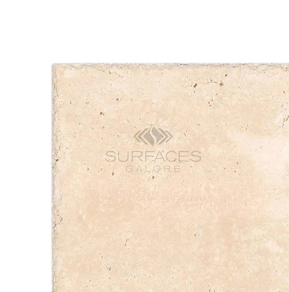 Ivory (Light) Travertine 16X16 (Cross - Cut) Unfilled, Brushed and Chiseled - SurfacesGalore