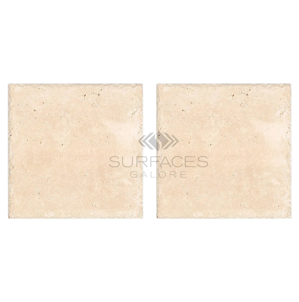 Ivory (Light) Travertine 16X16 (Cross - Cut) Unfilled, Brushed and Chiseled - SurfacesGalore