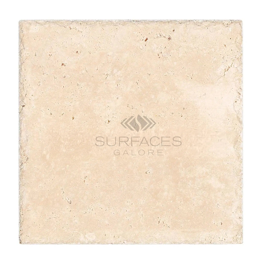 Ivory (Light) Travertine 16X16 (Cross - Cut) Unfilled, Brushed and Chiseled - SurfacesGalore