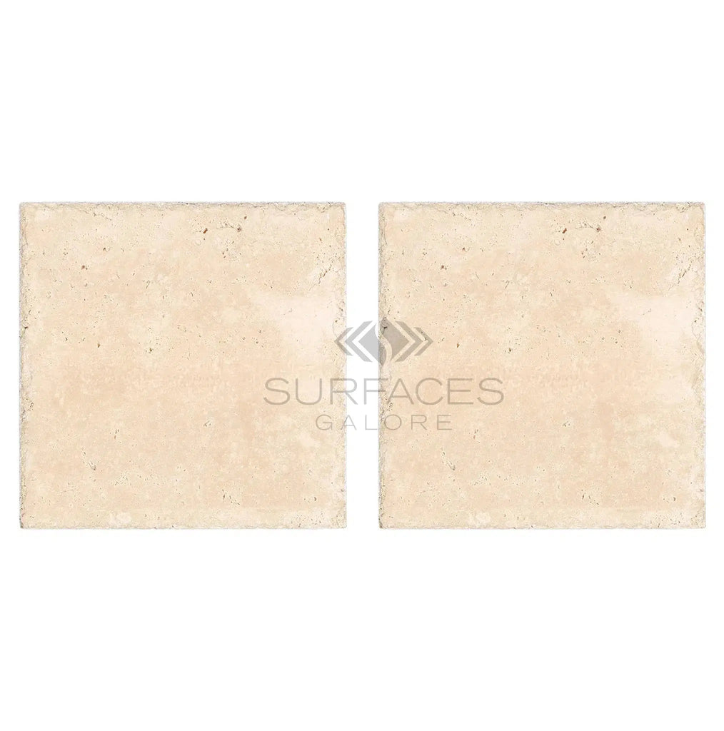 Ivory (Light) Travertine 18X18 (Cross-Cut) Unfilled, Brushed and Chiseled