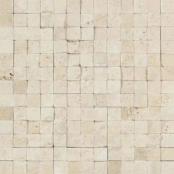 Ivory (Light) Travertine 1X1 Mosaic Split - Faced - SurfacesGalore