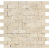 Ivory (Light) Travertine 1X2 Brick Mosaic Split - Faced - SurfacesGalore