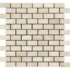 Ivory (Light) Travertine 1X2 Brick Mosaic Tumbled - SurfacesGalore