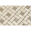 Ivory (Light) Travertine 1X2 Pinwheel (LARGE) Mosaic w/ Noce Dots Tumbled - SurfacesGalore