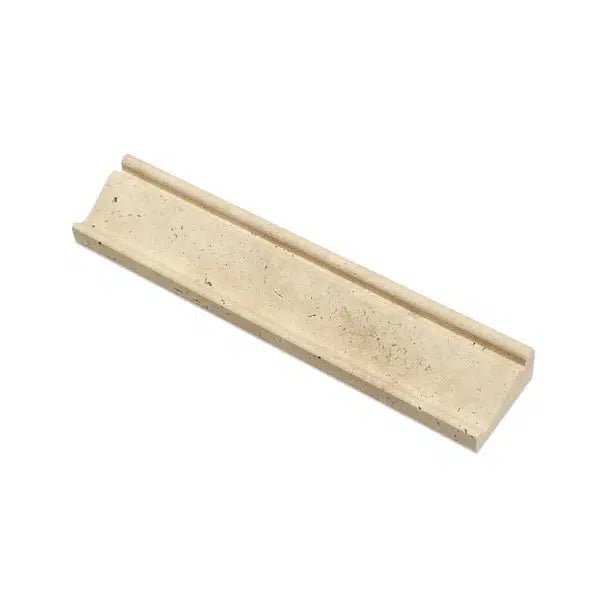 Ivory (Light) Travertine 2 1/2X12 Crown Molding Liner Honed - SurfacesGalore