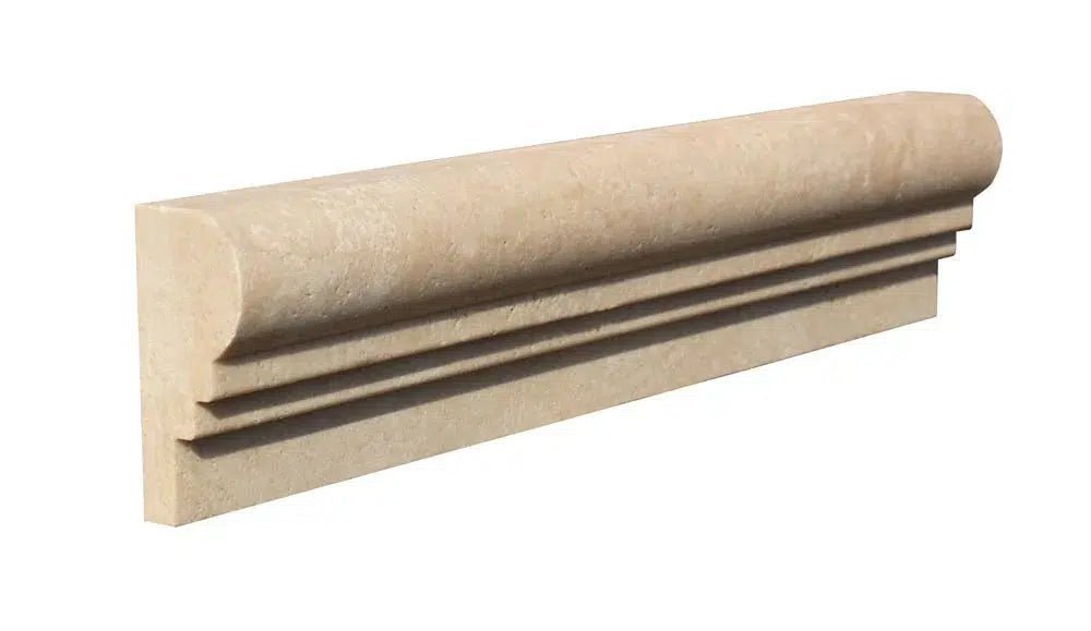 Ivory (Light) Travertine 2 1/2X12 OG - 2 (Double - Step Chair Rail Trim) Liner Honed - SurfacesGalore