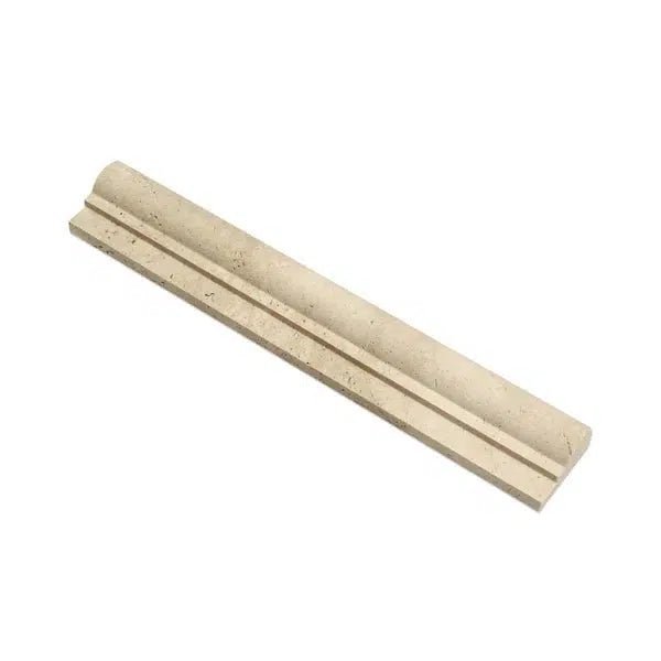 Ivory (Light) Travertine 2X12 OG - 1 (Single - Step Chair Rail Trim) Liner Honed - SurfacesGalore