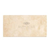 An Ivory (Light) Travertine 3X6 (Cross-Cut) Tumbled rectangular stone tile with "SurfacesGalore" text and logo in the center.