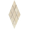 A beige wall tile design composed of smaller interlocking diamond-shaped tiles with subtle variations in texture and color. The Ivory (Light) Travertine 3X6 Deep-Beveled Diamond Mosaic Honed pattern creates a geometric, elongated diamond shape with a sophisticated and modern appearance, perfect for SurfacesGalore.