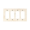 An Ivory (Light) Travertine four-gang ROCKER switch wall plate by SurfacesGalore, featuring rectangular openings.