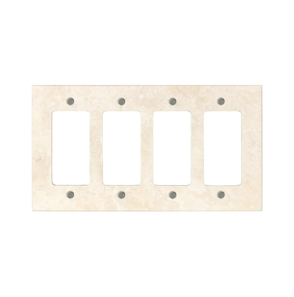 Ivory (Light) Travertine 4 Gang ROCKER Switch Wall Plate/Cover Plate/Switch Plate