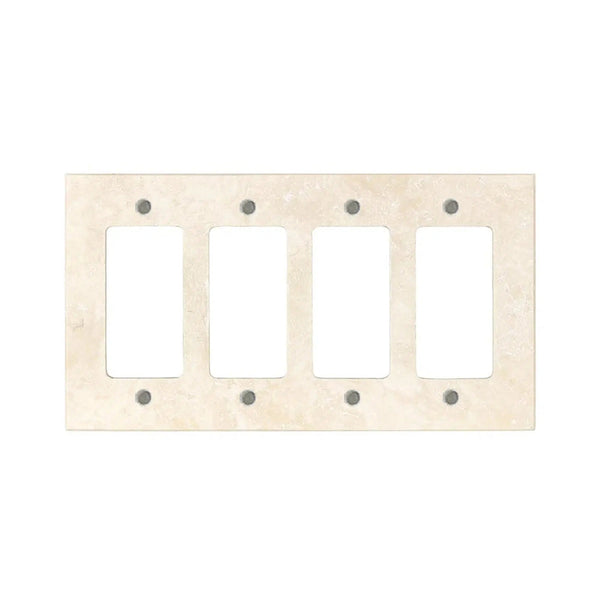 Ivory (Light) Travertine 4 Gang ROCKER Switch Wall Plate/Cover Plate/Switch Plate