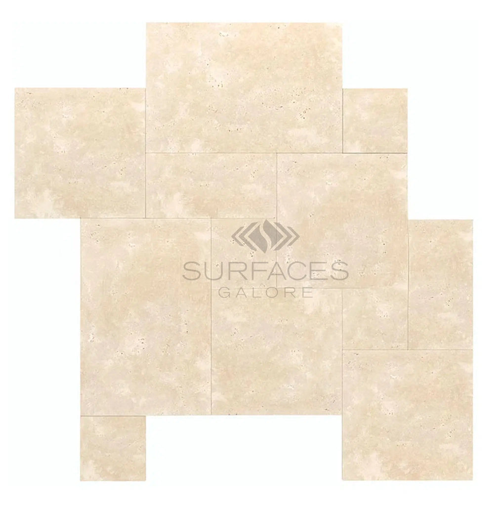 Ivory (Light) Travertine 4 pcs Versailles Pattern/ French Pattern Set (Cross-Cut) Filled, Honed and Straight-Edge