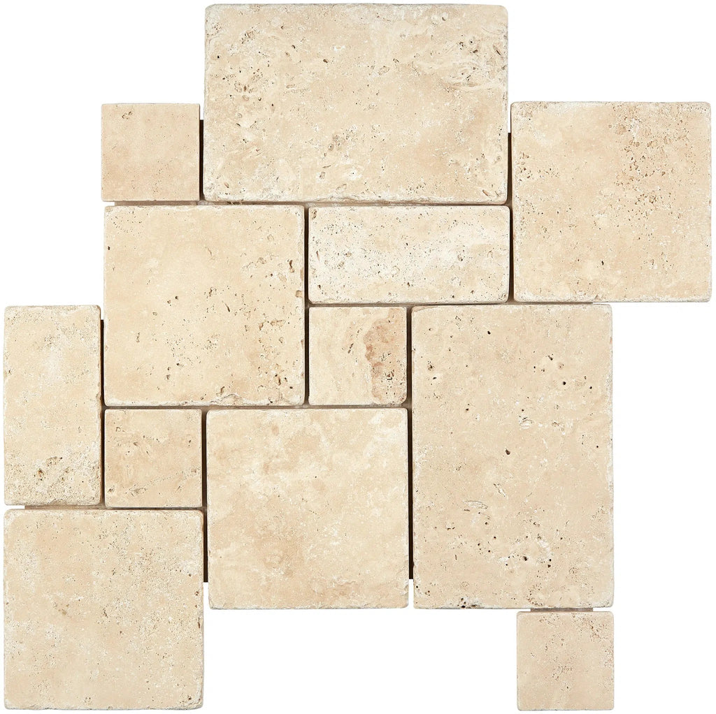 Ivory (Light) Travertine 4 pcs Versailles Pattern/ French Pattern Set (Cross-Cut) Filled, Honed and Straight-Edge