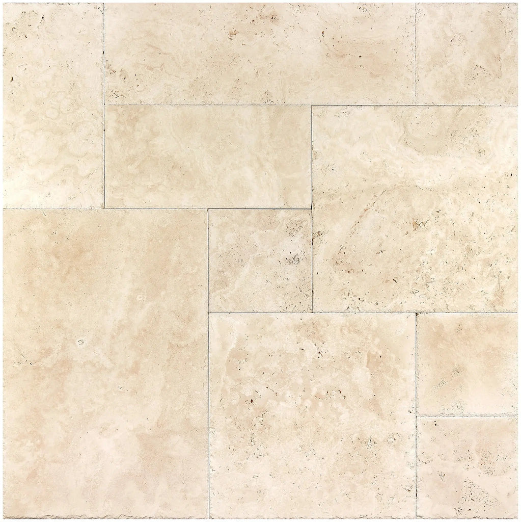 Ivory (Light) Travertine 4 pcs Versailles Pattern/ French Pattern Set (Cross-Cut) Unfilled, Brushed and Chiseled