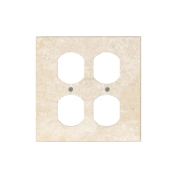 SurfacesGalore's Ivory Light Travertine Double DUPLEX Switch Wall Plate adds an elegant touch to your home decor with its sophisticated appearance and dual openings for electrical outlets.