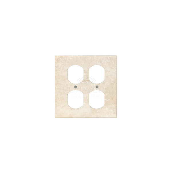 The Ivory (Light) Travertine Double DUPLEX Switch Wall Plate/Cover Plate/Switch Plate by SurfacesGalore, featuring a textured finish on a white background, reminiscent of a marble wall plate.