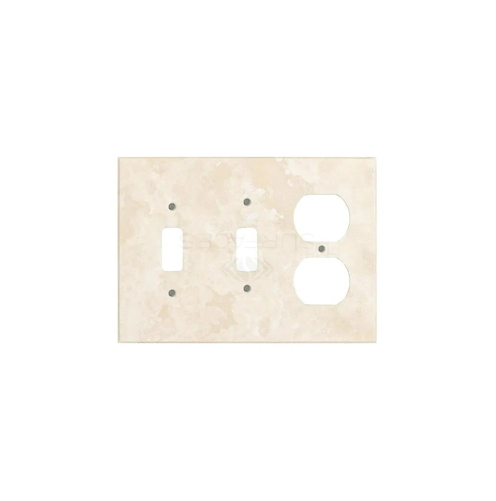 Ivory (Light) Travertine Double TOGGLE - DUPLEX Switch Wall Plate/Cover Plate/Switch Plate