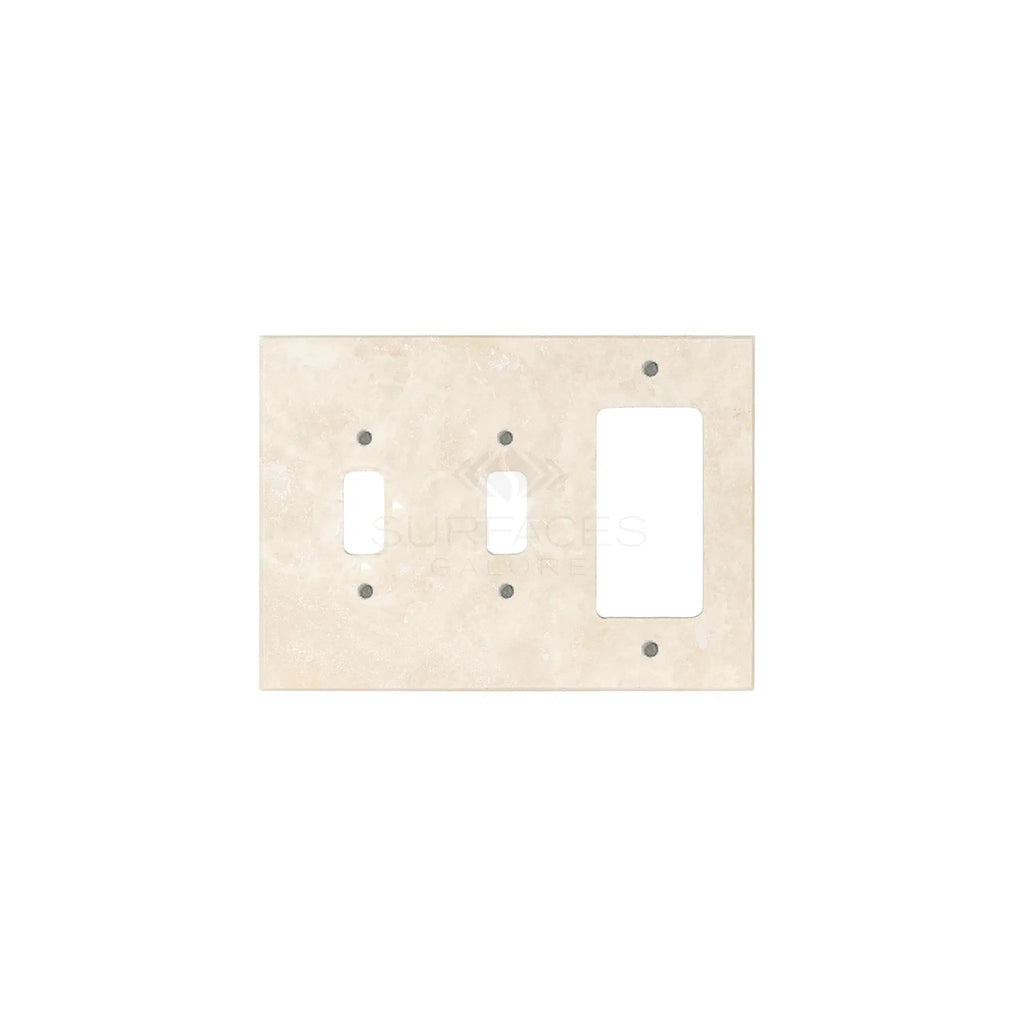 Introducing the Ivory (Light) Travertine Double TOGGLE - ROCKER Switch Wall Plate by SurfacesGalore, an authentic marble design that brings elegance to your switch plate covers.