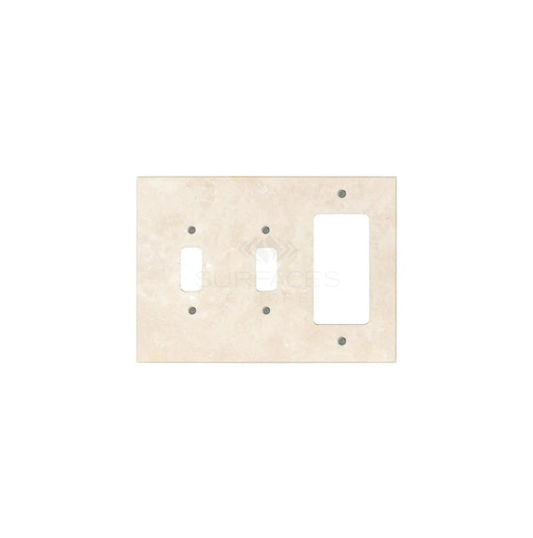 Introducing the Ivory (Light) Travertine Double TOGGLE - ROCKER Switch Wall Plate by SurfacesGalore, an authentic marble design that brings elegance to your switch plate covers.