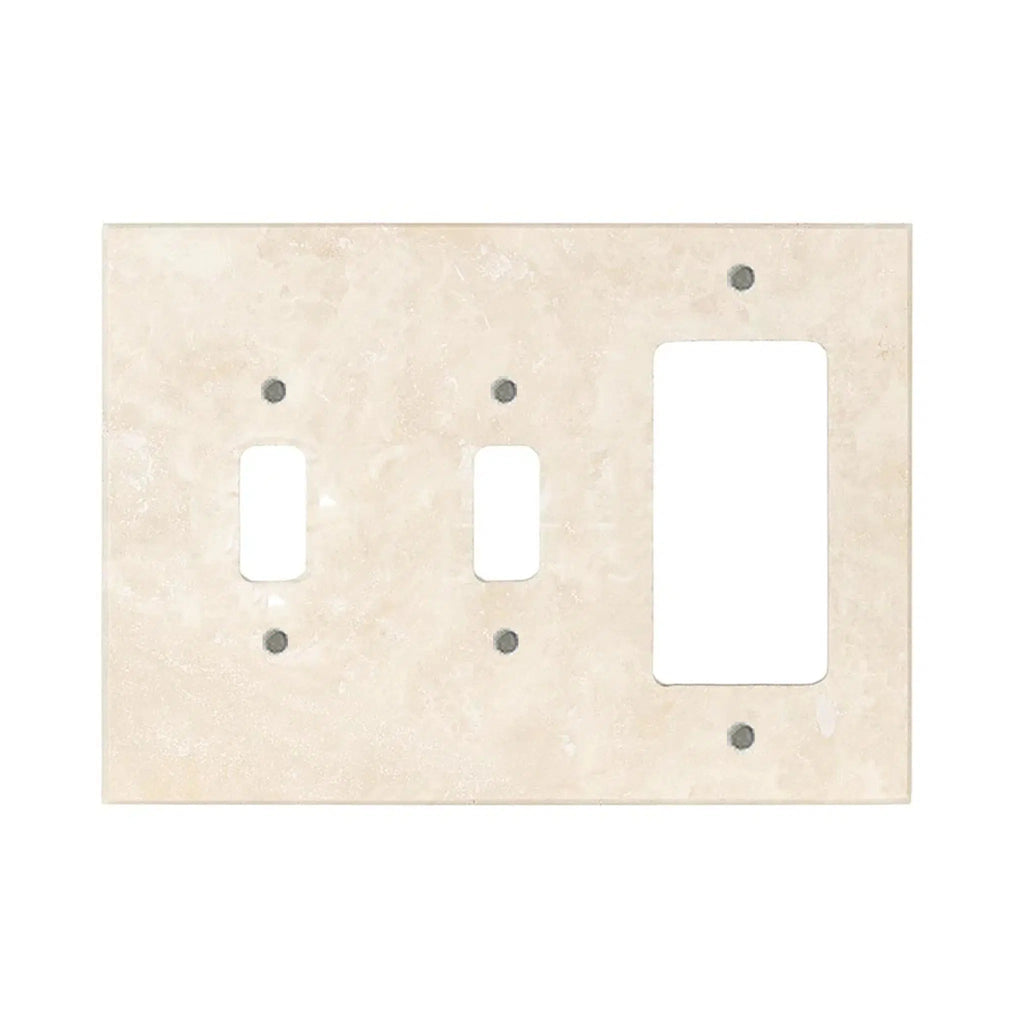 Ivory (Light) Travertine Double TOGGLE - ROCKER Switch Wall Plate/Cover Plate/Switch Plate