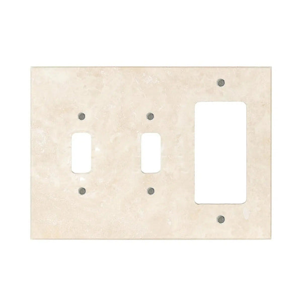 Ivory (Light) Travertine Double TOGGLE - ROCKER Switch Wall Plate/Cover Plate/Switch Plate