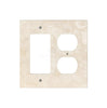 Ivory (Light) Travertine ROCKER - DUPLEX Switch Wall Plate/Cover Plate/Switch Plate by SurfacesGalore, featuring one rectangular and two circular openings designed for outlets and switches, crafted to mimic authentic marble.